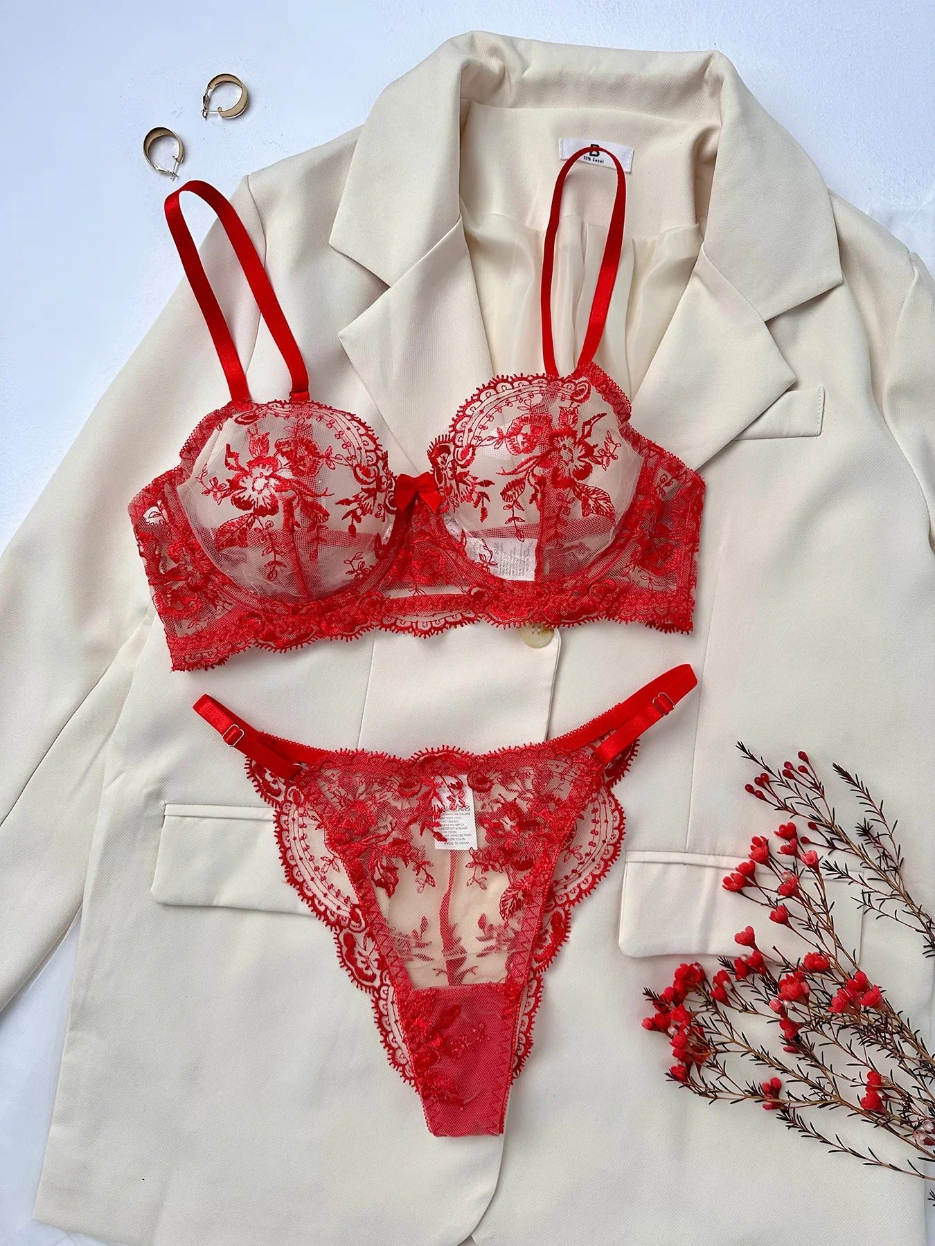 Sexy Lace Lingerie Set Transparent Floral Embroidery Lingerie Set Women's Bra & Brief Underwear Set Sexy Breathable Bras Panties