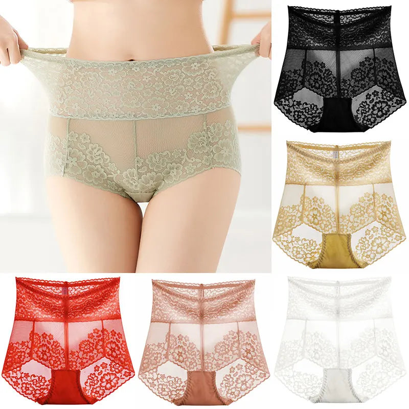 High Waist Women's Panties Lady Underwear Sexy Transparent Lingerie Breathable Lace Briefs Female Underpants Plus Size