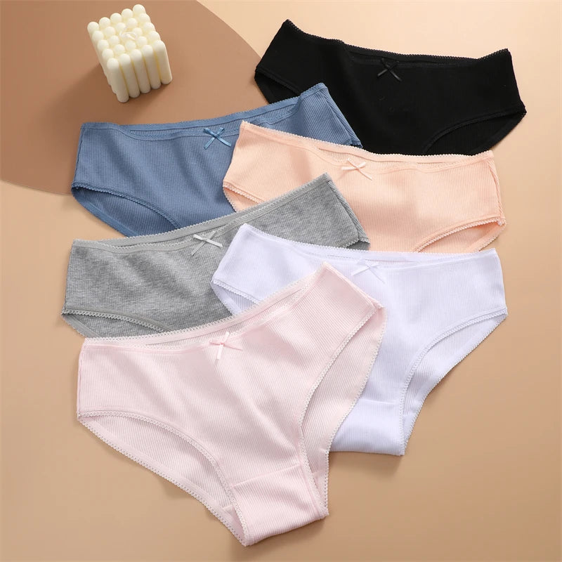 FINETOO 3PCS Women Cotton Underwear Sexy Lace wavy Waist Briefs Female Solid Color Breathable Lingerie Stretch Intimates Panties