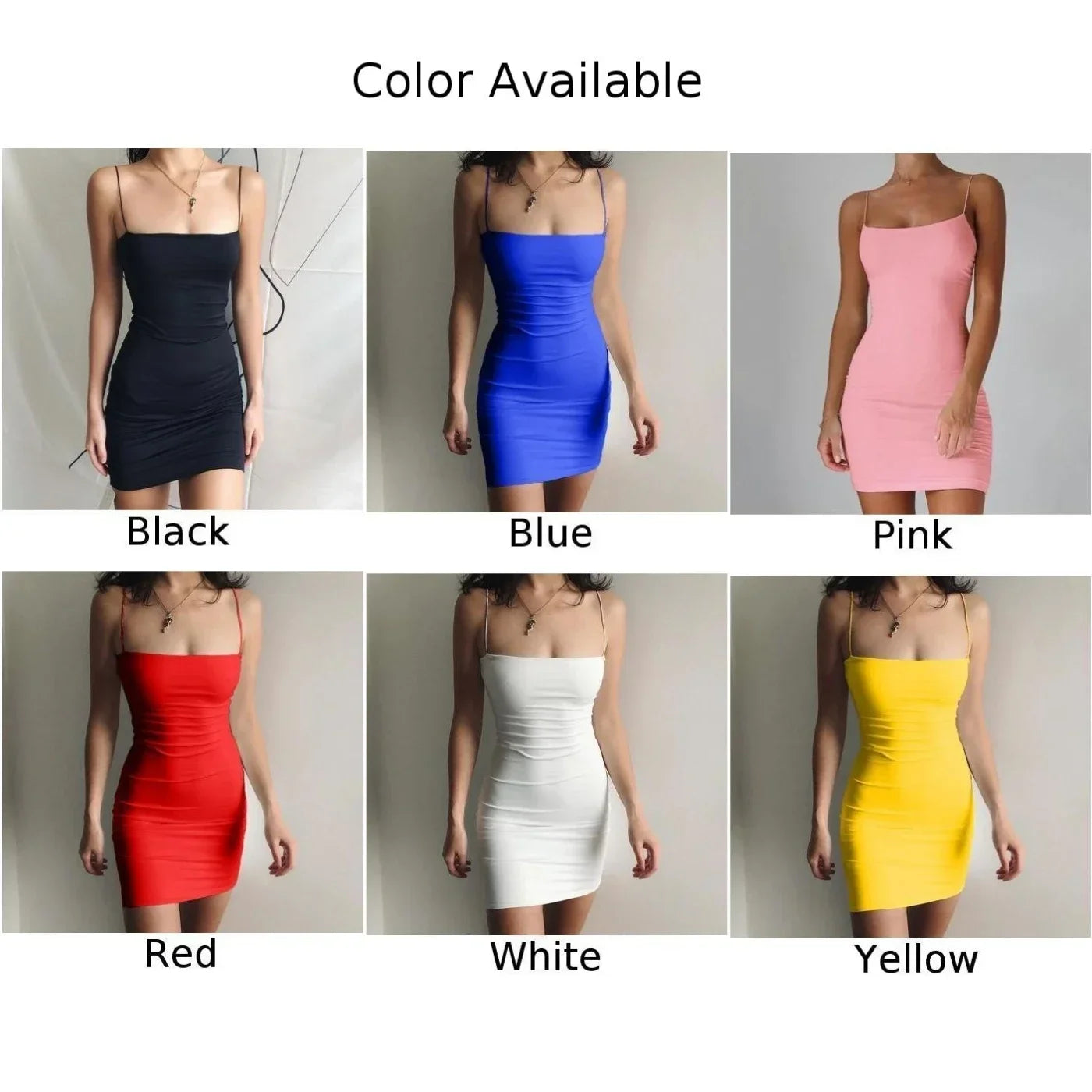 Women Sexy Spaghetti Strap Mini Dress Summer Party Camisole Solid Tight Skirt