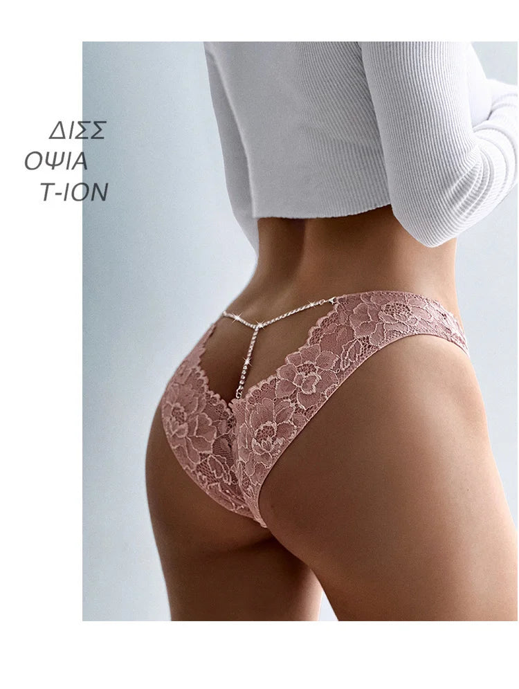 SP&CITY French Diamond Lace Sexy Hollow Out Panties Thongs Women’s Transparent Underwear Temptation See Through Seamless Briefs