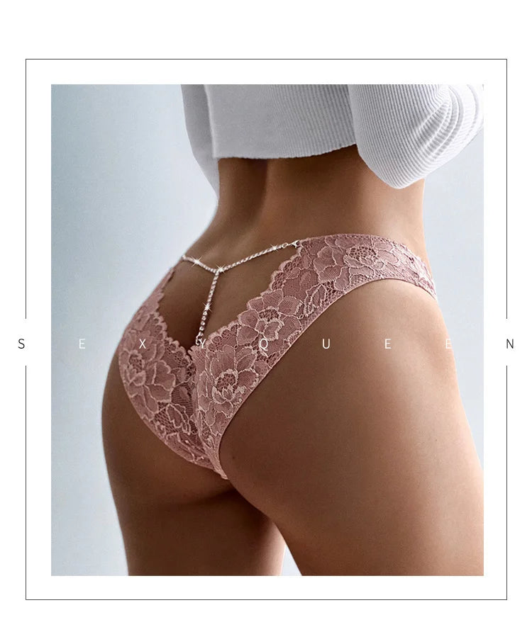 SP&CITY French Diamond Lace Sexy Hollow Out Panties Thongs Women’s Transparent Underwear Temptation See Through Seamless Briefs