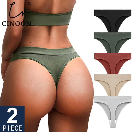 CINOON 2Pcs/Lot Women Sexy 5 Color Panties Low-waist Comfort Underwear G String Thong Breathable Lingerie Temptation Intimates