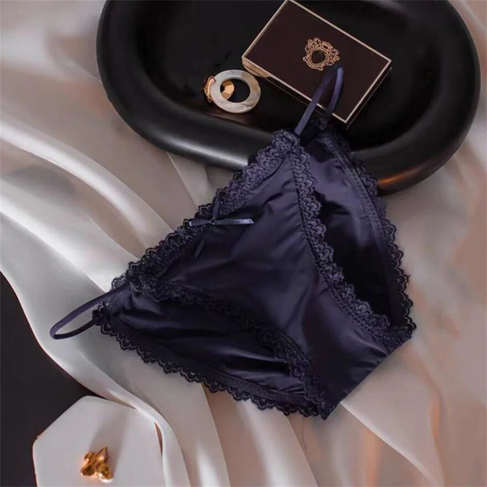 3Pcs Thin Belt Sexy Lace Panties Women Nylon Silk Panty Briefs Underwear Lingerie Female Ladies Ruffles Pantys