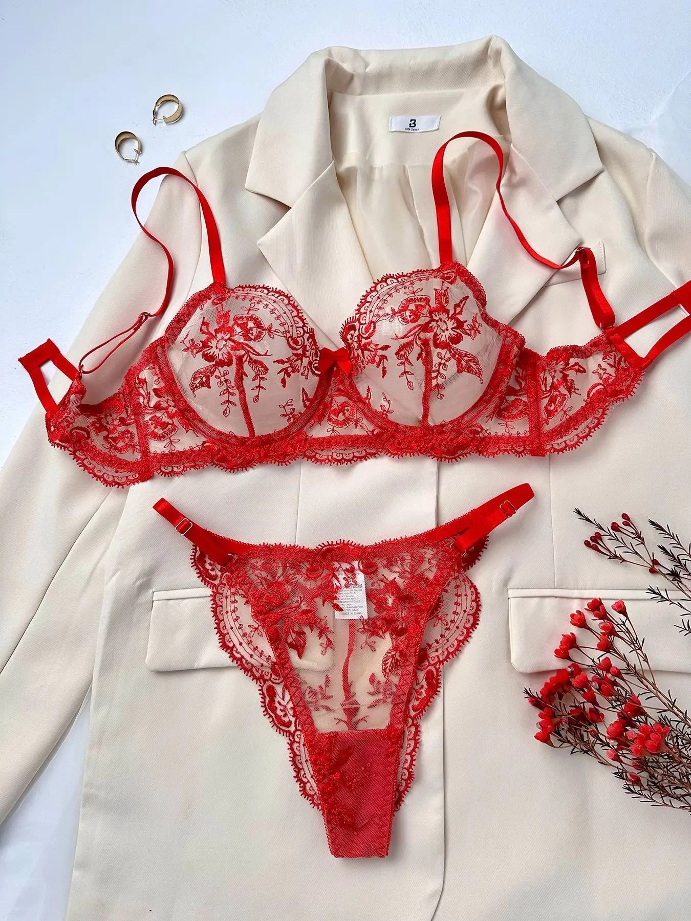 Sexy Lace Lingerie Set Transparent Floral Embroidery Lingerie Set Women's Bra & Brief Underwear Set Sexy Breathable Bras Panties