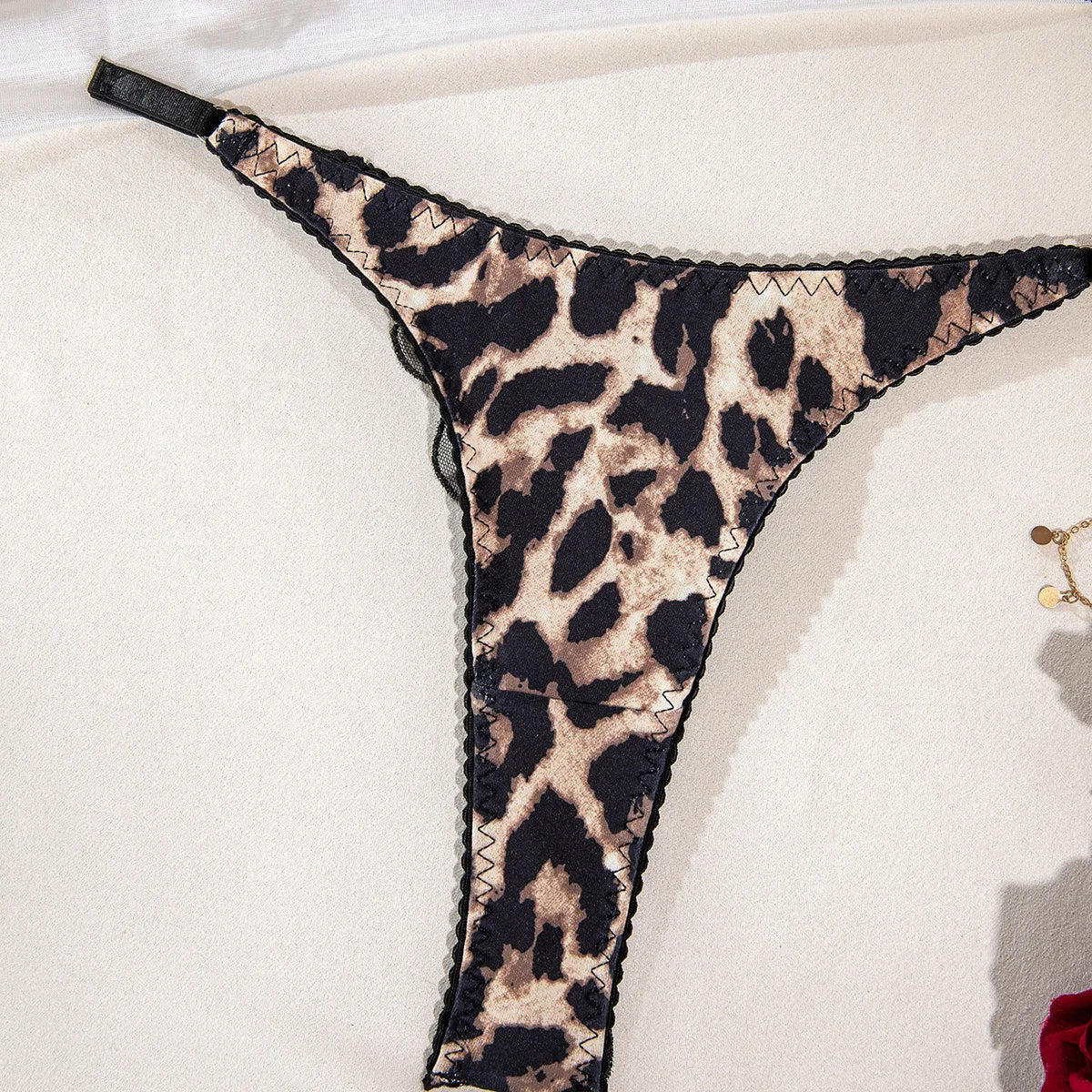 Yimunancy Leopard Print Lingerie Set 2-Piece Sheer Embroidery Bra + Brief Underwear Set Sexy Intimates