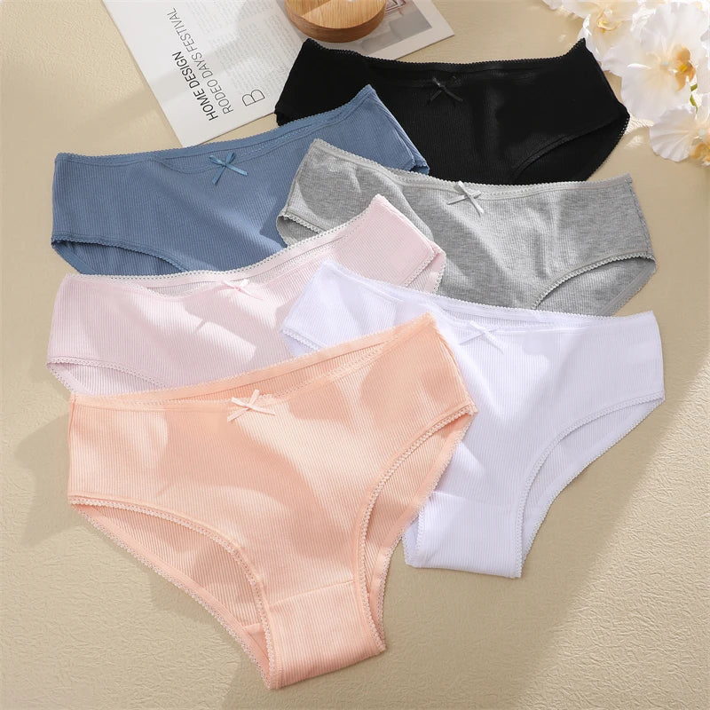 FINETOO 3PCS Women Cotton Underwear Sexy Lace wavy Waist Briefs Female Solid Color Breathable Lingerie Stretch Intimates Panties