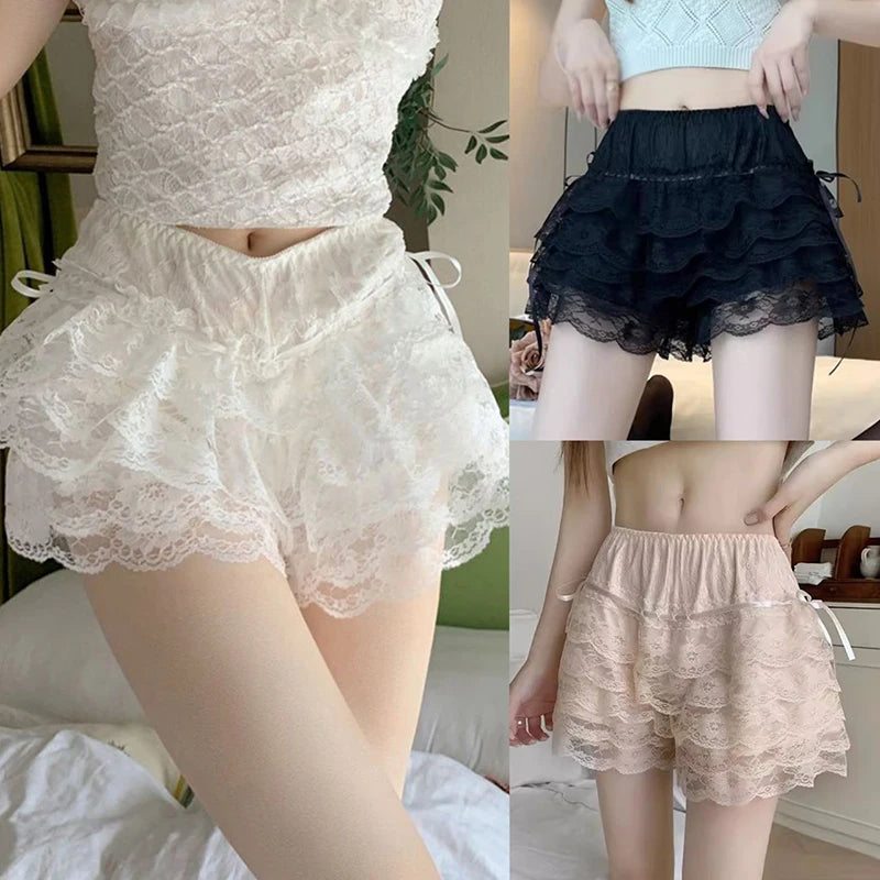 White Lace Lolita Safety Pants Sweet Floral Princess Shorts Women Summer Shorts Safety Loose Shorts Women Underwear