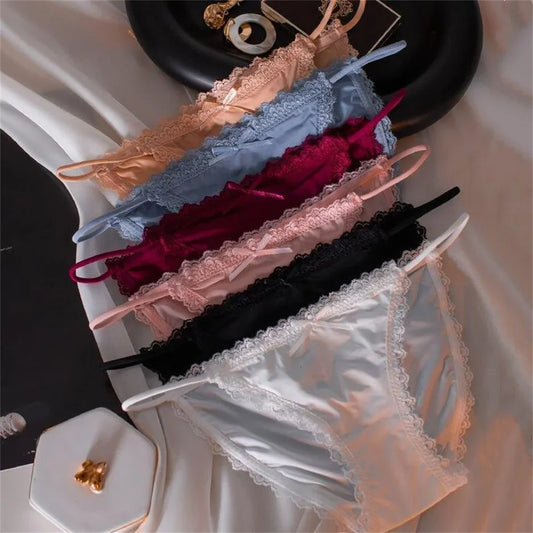 3Pcs Thin Belt Sexy Lace Panties Women Nylon Silk Panty Briefs Underwear Lingerie Female Ladies Ruffles Pantys