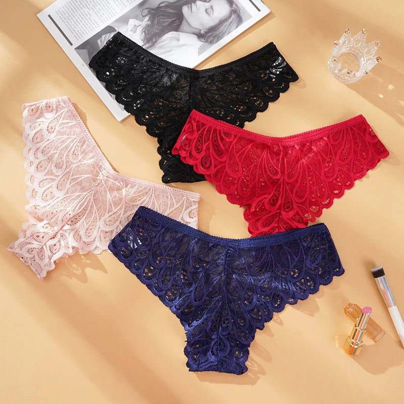 Women's Underwear Lace Sexy Panties Female Underpants Solid Color Transparent Panty Intimates Low-Rise Women Lingerie