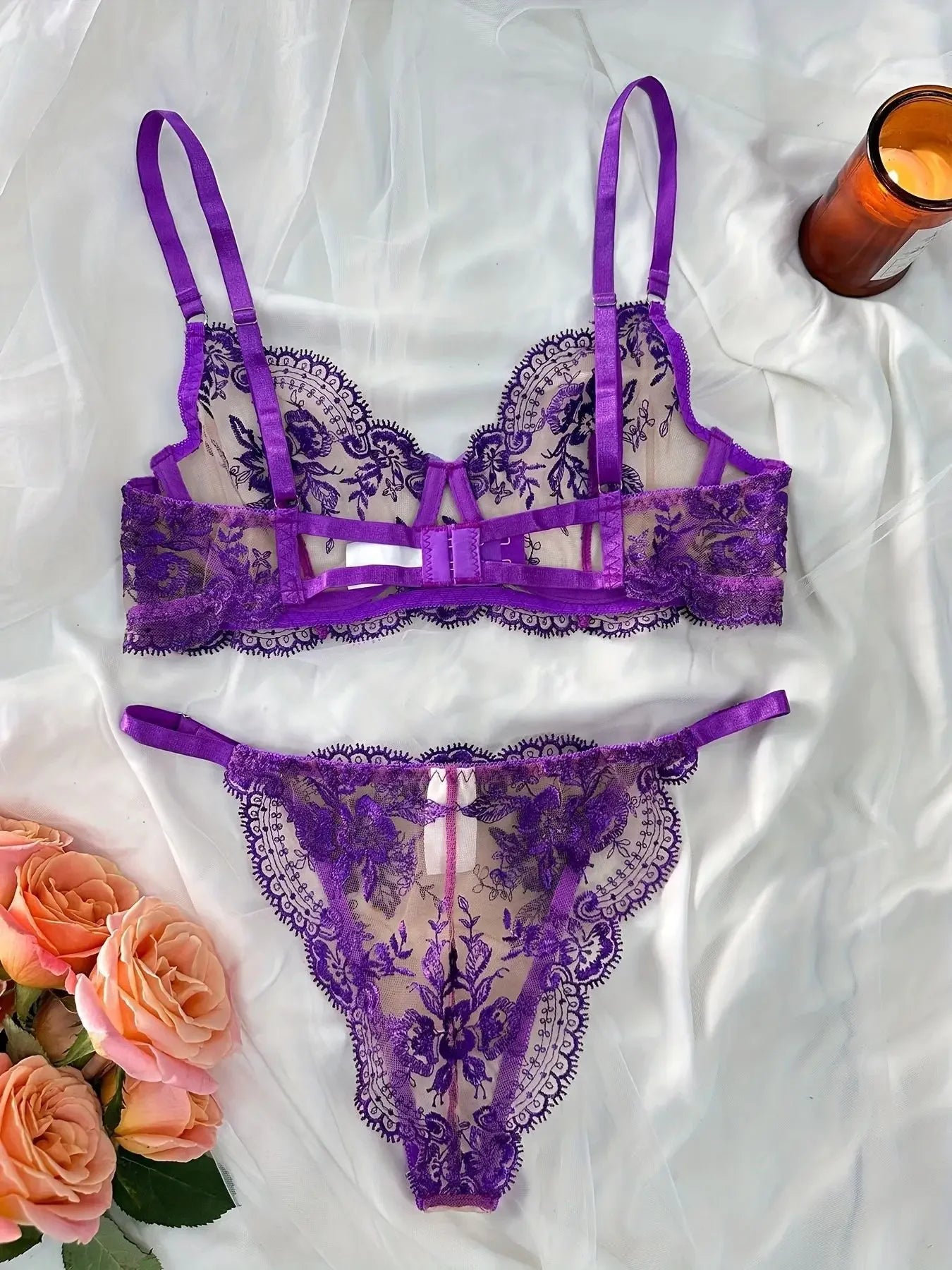 Sexy Lace Lingerie Set Transparent Floral Embroidery Lingerie Set Women's Bra & Brief Underwear Set Sexy Breathable Bras Panties