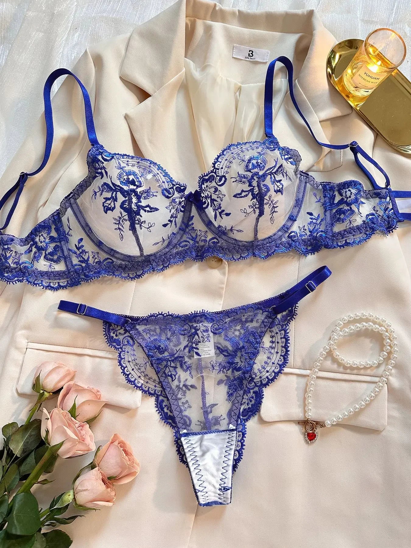 Sexy Lace Lingerie Set Transparent Floral Embroidery Lingerie Set Women's Bra & Brief Underwear Set Sexy Breathable Bras Panties