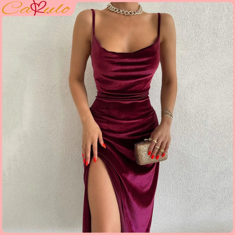 Women 2024 Autumn Winter Elegant Party Club Evening Velvet Streetwear Bodycon Midi Dress Wholesale Items For Business