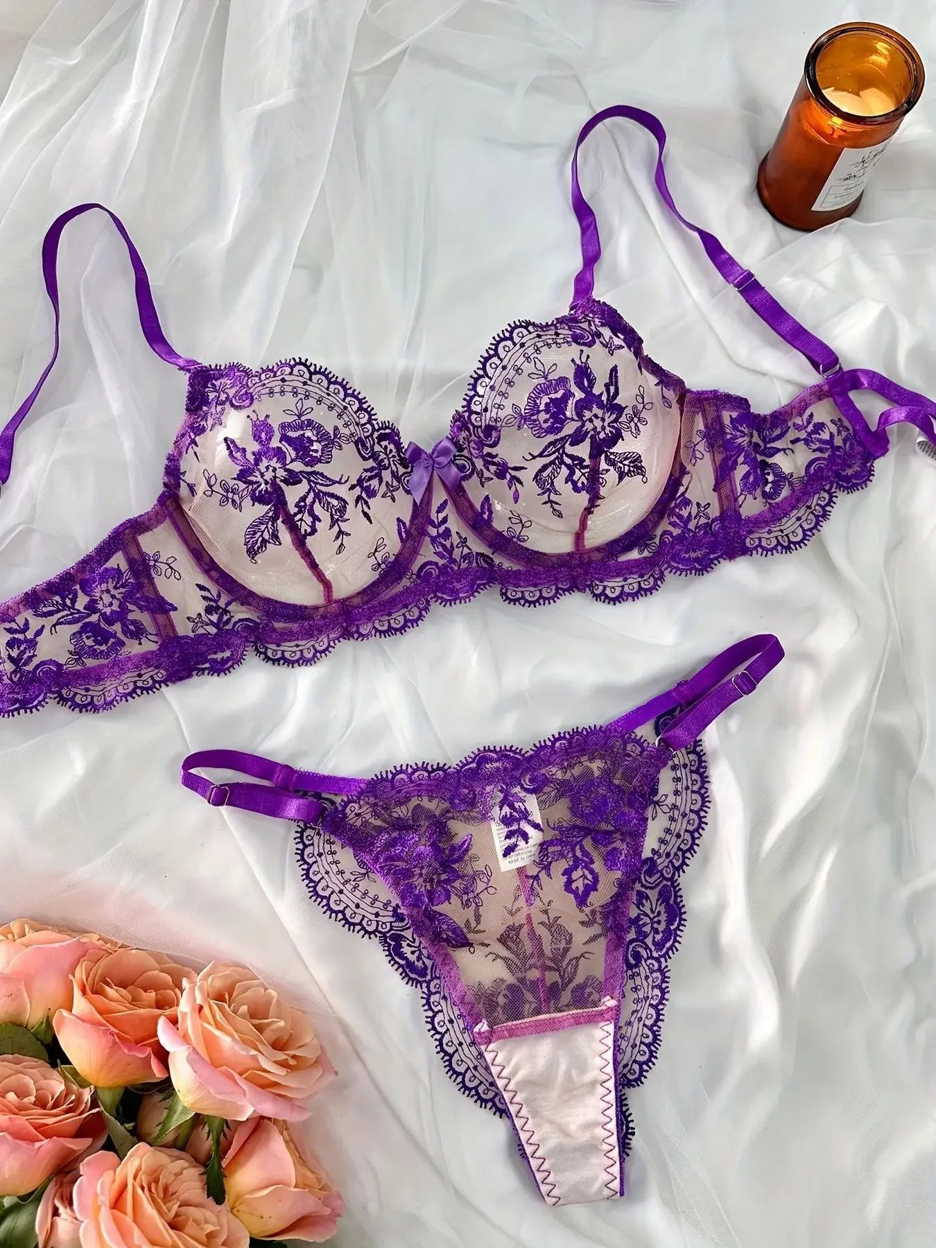 Sexy Lace Lingerie Set Transparent Floral Embroidery Lingerie Set Women's Bra & Brief Underwear Set Sexy Breathable Bras Panties