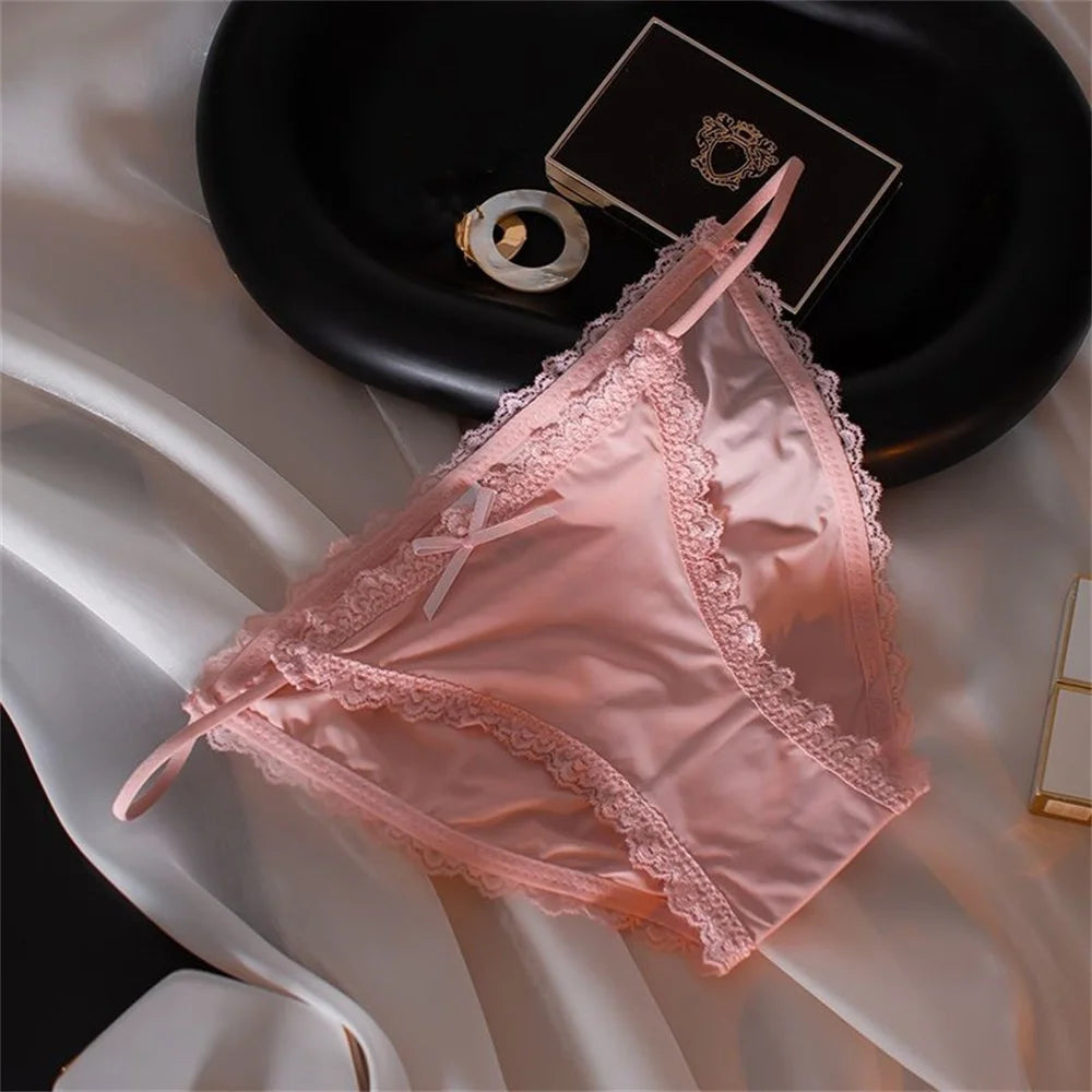 3Pcs Thin Belt Sexy Lace Panties Women Nylon Silk Panty Briefs Underwear Lingerie Female Ladies Ruffles Pantys